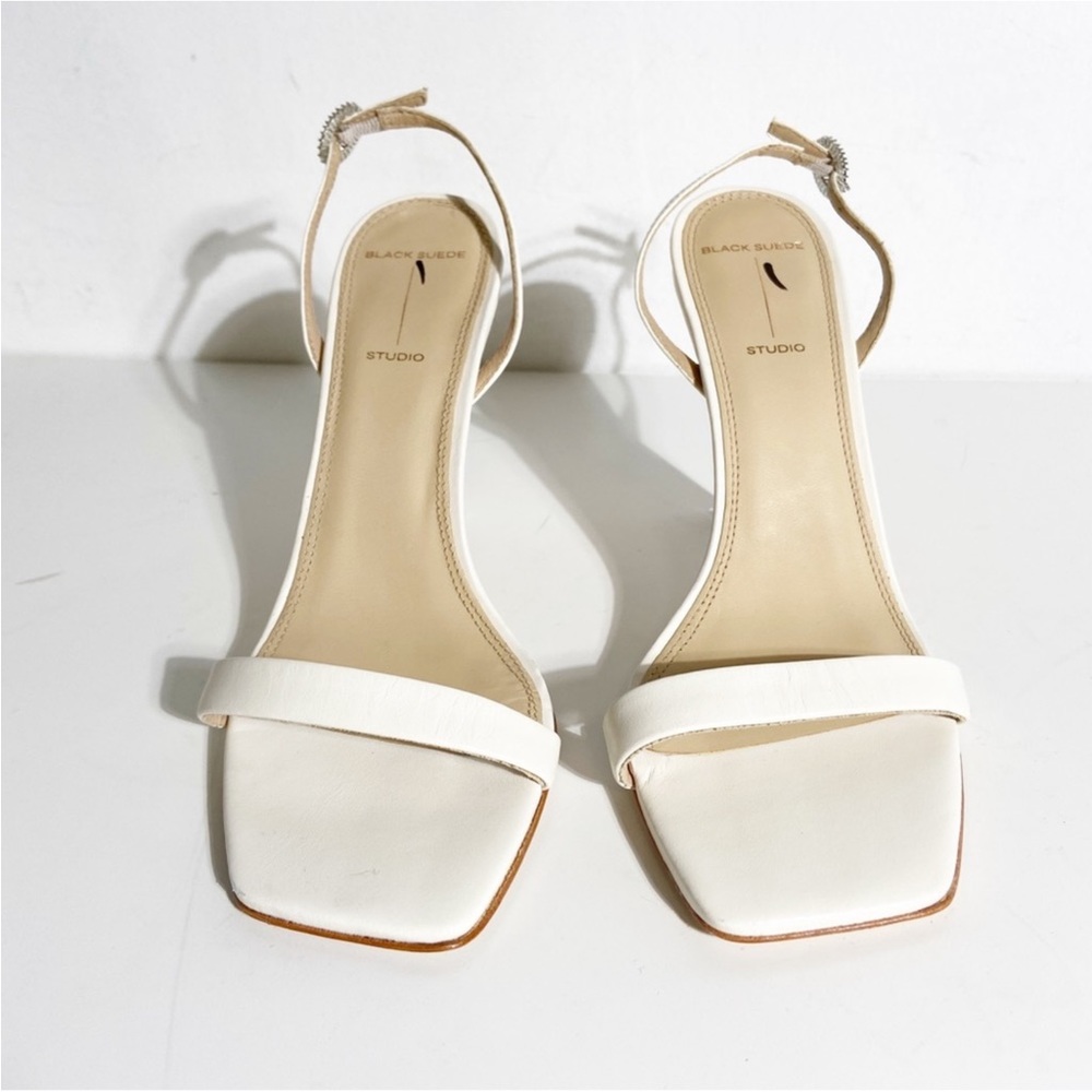 Black Suede Studio Carla Strappy Heeled Sandal, US Size: 7.5